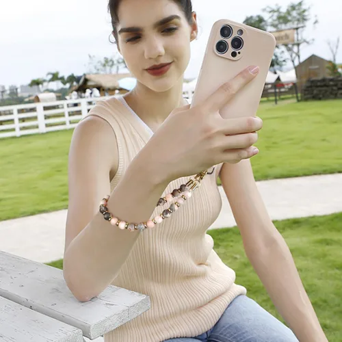 Miniatura 2 de VICHUNHO Correa de muñeca para teléfono con cuentas de mármol, cordón para celular con pestaña de sujeción, pulsera de muñeca manos libres Jaspe