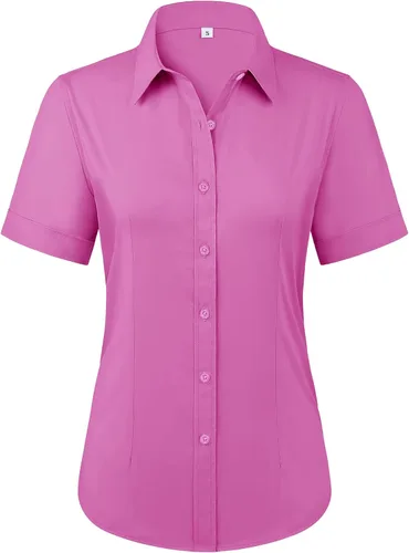 Miniatura 15 de Siliteelon - Camisas de vestir con protección contra manchas, sin arrugas, de manga corta, color liso, con botones, para mujer