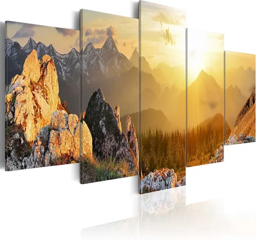Miniatura 18 de artgeist Lienzo acústico para pared, diseño de montañas de la naturaleza, 80 x 40 pulgadas, 5 piezas con impresión de sonido de espuma acústica