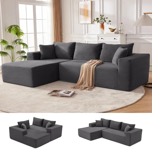 Miniatura 18 de Mangodan Sofá seccional Cloud, sofá deshuesado para sala de estar, sofá modular con asiento profundo, cómodo sofá esponjoso en forma de L con diván