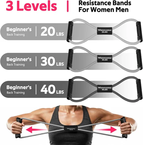 Miniatura 6 de Bandas de resistencia, figura 8 bandas de ejercicio de fitness con asas, 8 bandas de resistencia en forma de 3 para estiramiento de brazos
