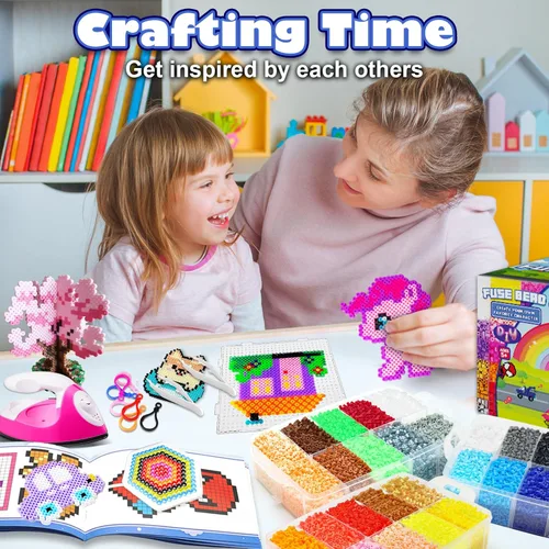 Miniatura 6 de FUNZBO Kit de 30000 cuentas que se funden de 5mm con mini plancha - 30 colores 60 patrones, suministros de arte y manualidades para Navidad