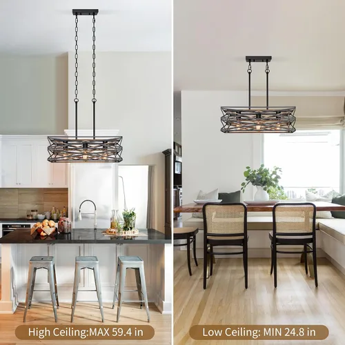 Miniatura 3 de Sigaitwei Lámpara de comedor de granja de 21 pulgadas, iluminación de isla de cocina de 3 luces, lámpara industrial para comedor, sobre mesa