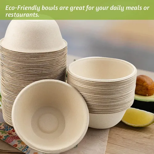 Miniatura 6 de 200 cuencos de papel biodegradables naturales de caña de azúcar de 8 onzas, cuencos de papel compostables para ensalada, sopa caliente, pasta