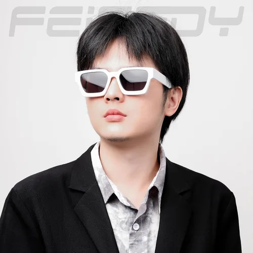 Miniatura 3 de FEISEDY Gafas de sol cuadradas retro de los años 90 para mujeres y hombres, gafas de sol rectangulares gruesas de moda con protección UV400 B2385