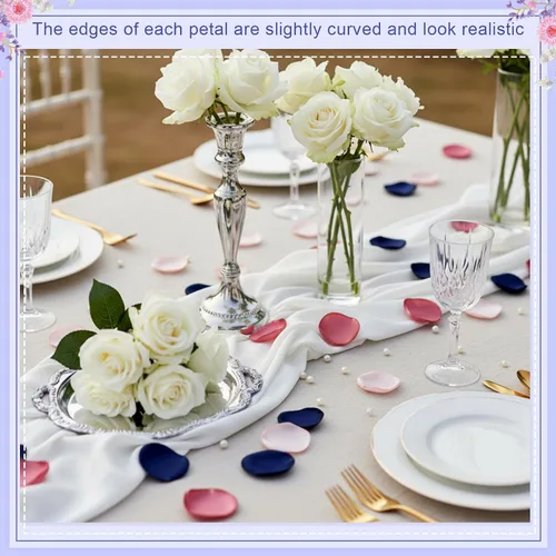 Miniatura 6 de Tigeen 600 pétalos de rosa de seda azul marino artificiales para boda, cesta de flores para niñas, pasillo, dispersos, centros de mesa, fiesta