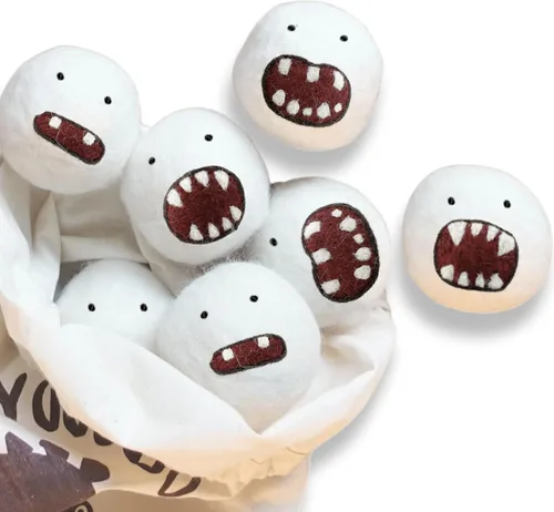 Woolbuddy Monster Dryer Balls (paquete de 6) - Lindos personajes de lana hechos a mano, suavizante de tela natural, regalo ecológico para familias y