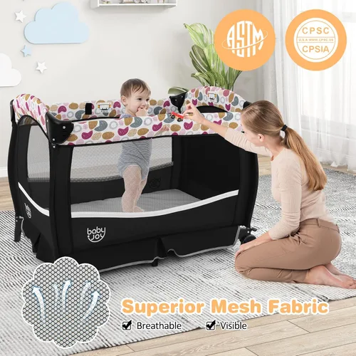 Miniatura 4 de BABY JOY 4 en 1 Pack and Play, corralito portátil para bebé con moisés y cambiador abatible, toldo, cuna infantil con cesta de almacenamiento, bolsa