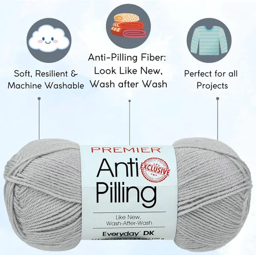 Miniatura 2 de Premier Yarns Anti-Pilling Everyday DK Solids Mist 1107-24 (6 madejas, el mismo lote de tinte) DK Light Worsted #3 Hilo acrílico antibolitas