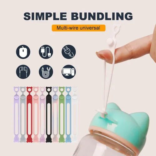 Miniatura 4 de Organizador de cables de datos, organizador de auriculares de silicona actualizado 2025, organizador de cables, bridas de cables de silicona