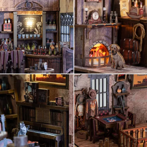 Miniatura 7 de Kit de rincón de libros - Kit de modelo de casa en miniatura y callejón de casa de muñecas de bricolaje, decoración de biblioteca de rompecabezas