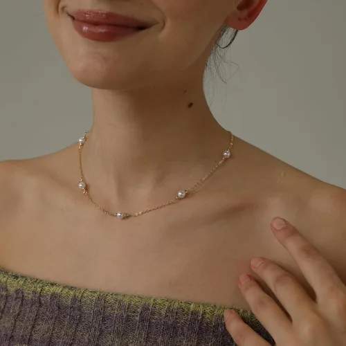 Miniatura 5 de Collares de perlas para mujer, gargantilla de perlas chapadas en oro de 14 quilates, collar de perlas de oro delicado, gargantilla de oro simple