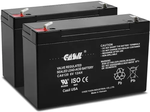 Casil Batería CA6120 6V 12Ah – 12 amperios, batería de ciclo profundo AGM de 6 V, batería SLA F2, reemplazo VRLA, batería de luz de emergencia 6 V