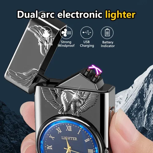 Miniatura 3 de Encendedor de Reloj, Encendedor Eléctrico, Encendedor de Arco Dual de Plasma, Encendedor USB Recargable con Pantalla de Batería, Encendedor Fresco
