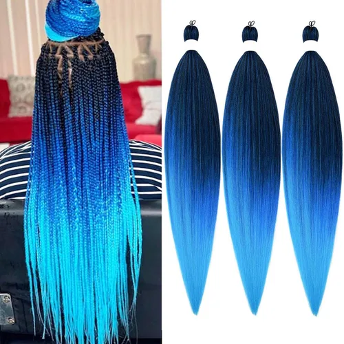 Miniatura 14 de Extensiones de cabello trenzado preestiradas para mujer, trenzas de caja, suave, sintético, sin nudos, textura Yaki, ajuste de agua caliente
