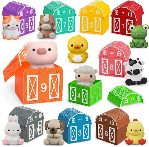 Juguetes de aprendizaje para niños pequeños de 1, 2, 3+ años, 20 piezas de animales de granja, juguetes de granero, títeres de dedos para niños,