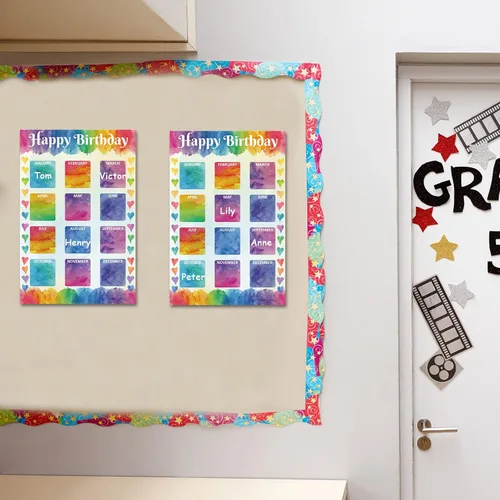 Miniatura 6 de Tabla de feliz cumpleaños para aula, 2 unidades, decoración de póster de cumpleaños de 17 x 12 pulgadas, recortes de calendario de cumpleaños