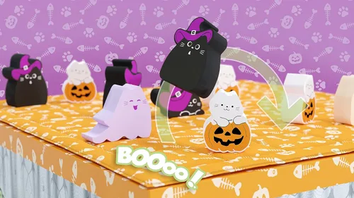 Miniatura 5 de BOOoop de Smirk & Dagger: Adorable juego de mesa de estrategia para 2 jugadores, con 34 piezas de gatos y gatitos, edición de Halloween con nuevos