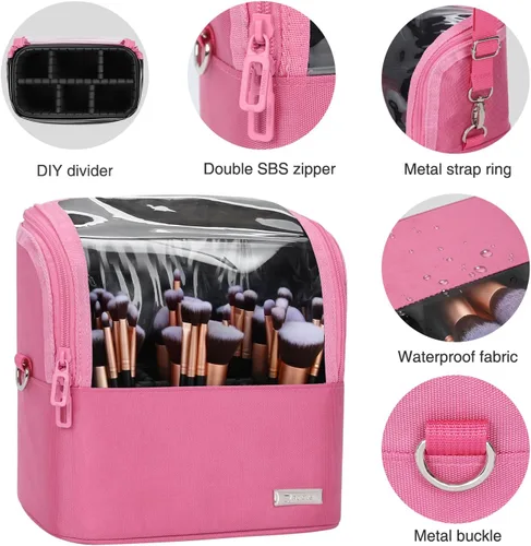 Miniatura 7 de TANTO Estuche para brochas de maquillaje de pie, soporte para brochas de maquillaje, bolsa de cosméticos profesional de viaje, bolsa de Rosa rosado
