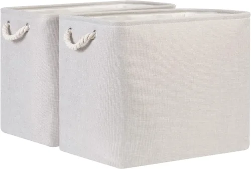 Miniatura 70 de Bidtakay Cestas de almacenamiento de tela con asas [paquete de 2] organizador de lona grande de 16 x 11.8 x 11.8 pulgadas, canastas altas plegables