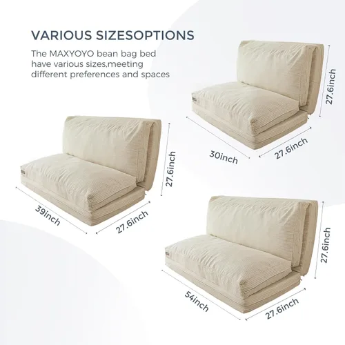 Miniatura 2 de MAXYOYO Sofá cama plegable, sofá de suelo, silla convertible con funda lavable, sofá de suelo, sillón, puf, cama para sala de estar, beige, 39 x 91