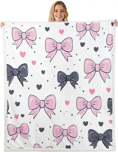 Miniatura 36 de Manta de franela de forro polar con lazos rosados femeninos de 40 x 50 pulgadas, manta mullida de corazones para el día de San Valentín para sofá