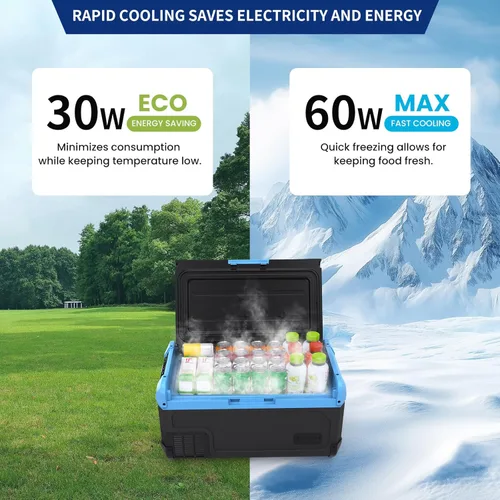 Miniatura 9 de Refrigerador portátil para auto de 20L, refrigerador con congelador de una zona de 21QT con evaporador de expansión por soplado, puerta reversible