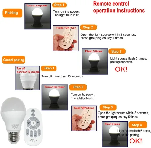 Miniatura 6 de Bombillas LED inteligentes E27 de 6 W regulables con control remoto inalámbrico de 3 zonas de 2.4 GHz, temperatura de color ajustable (cálido/frío)