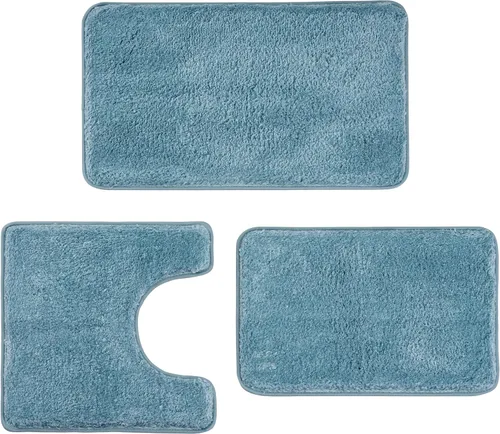 Miniatura 9 de Juego de alfombras de baño de lujo de 3 piezas con alfombra de inodoro en forma de U, fondo de goma antideslizante, microfibra gruesa, felpa suave