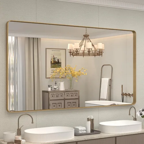 Miniatura 141 de Paquete de 2 espejos de baño con marco de metal negro de 22 x 30 pulgadas, espejo rectangular redondeado negro mate, antioxidante, se cuelga