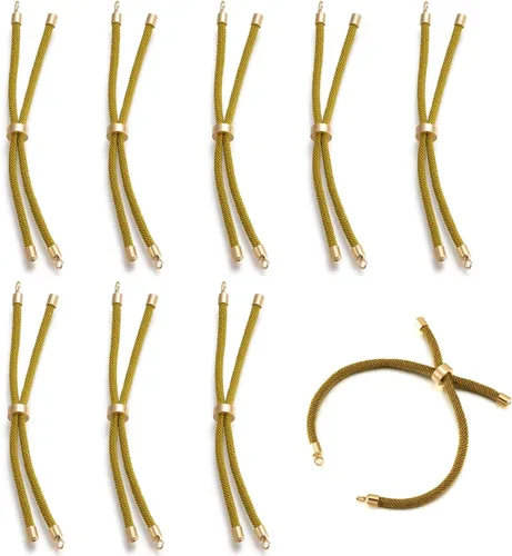 Miniatura 37 de 10 piezas de pulseras de cordón de nylon torcido para hacer joyas ajustables con deslizadores con accesorios de latón dorado para accesorios