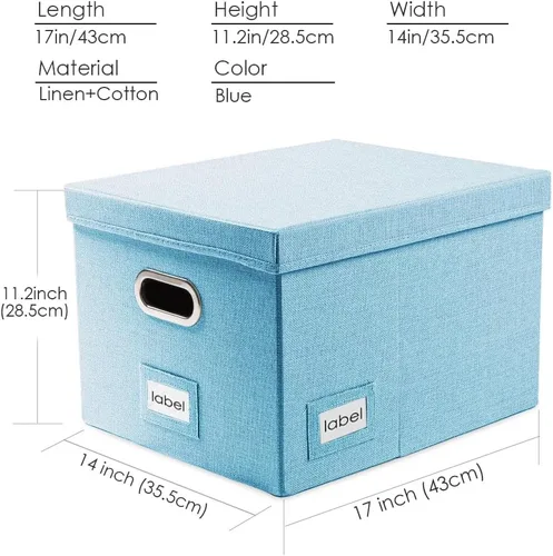 Miniatura 7 de PRANDOM Caja Organizadora de Archivos - Juego de 1 Caja de Almacenamiento Plegable Decorativa de Lino para Archivos Colgantes con Tapas para Azul