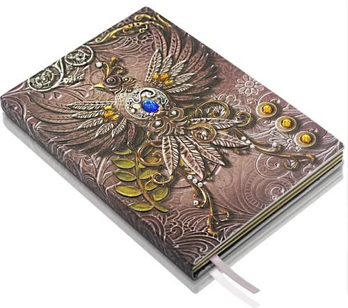 Phoenix Cuaderno de cuero – Diario de viaje vintage Phoenix hecho a mano en 3D con papel rayado, cuaderno de bocetos de cuero fresco, diario de