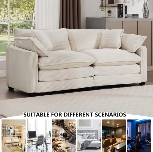 Miniatura 6 de Aoowow Sofá de dos plazas de pana, modernos sofás de nube de 2 plazas para sala de estar, sofás modulares de nube seccionales con asiento profundo