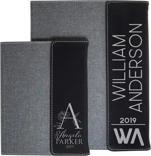 Portafolio personalizado, cuero negro y gris, carpeta organizadora de cartera de negocios de lona, soporte para bloc de notas personalizado para