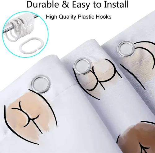 Miniatura 6 de JAWO Divertida cortina de ducha para baño, divertido juego de cortinas de ducha de tela hilarante, accesorios de decoración de baño blancos, ganchos