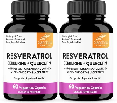 Miniatura 9 de Resveratrol con suplemento de berberina para apoyo a la salud intestinal 60 cápsulas digestivas para mujeres y hombres Con extracto de té verde