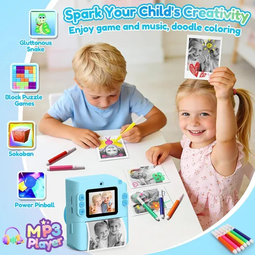 Miniatura 6 de Cámara para niños Impresión instantánea: Juguetes para niños y niñas, cámara digital que imprime fotos, regalo de cumpleaños de doble lente