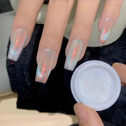 Miniatura 9 de 1 Caja Espejo Arte de Uñas Purpurina Holográfica Metálica Oro Plata Polvo Lentejuelas Gel UV Uñas Polvo Cromado Pigmento Decoración, Polvo de Uñas