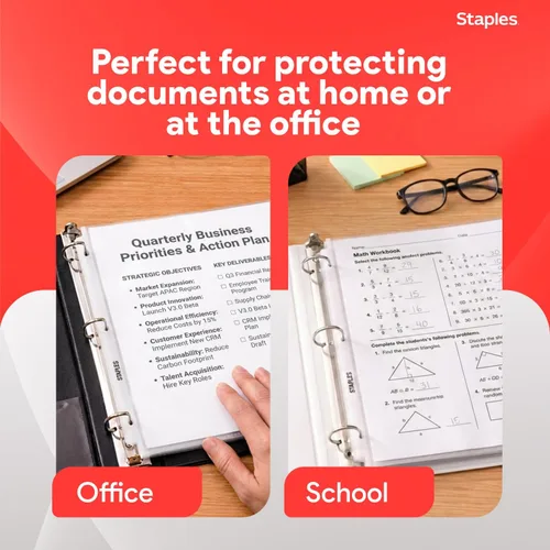 Miniatura 7 de Staples Protectores de hojas pesados, 8.5 x 11 pulgadas, protectores transparentes de 3 agujeros perforados, caja fuerte para archivos, paquete
