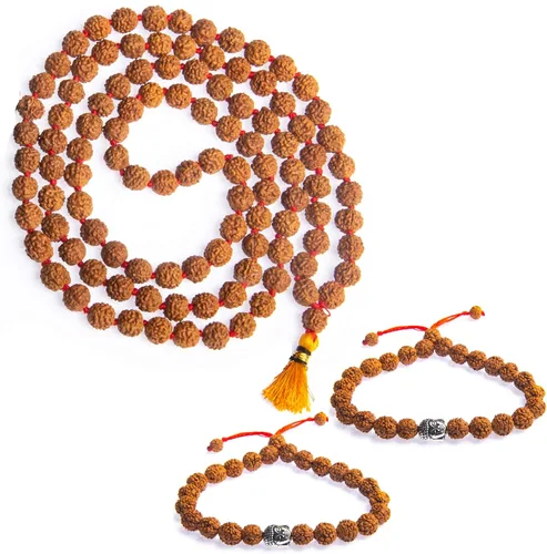 Wonder Care Auténtica Rudraksha Mala Pulsera auténtica de Rudraksha del Himalaya de 5 caras Cuentas de Rudraksha Pulseras de cuentas para hombres