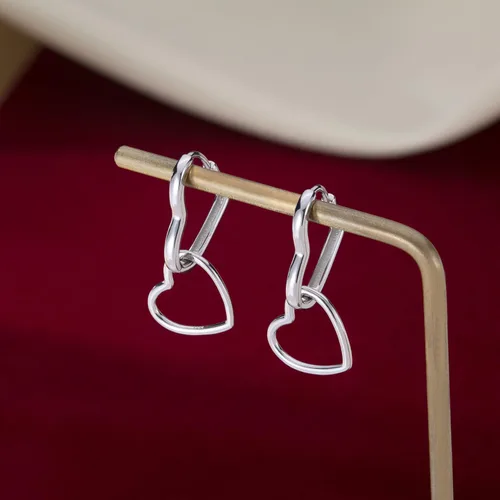 Miniatura 6 de SLUYNZ Aretes de aro de plata de ley 925 con forma de corazón para mujeres, adolescentes y niñas, aretes de aro de doble corazón