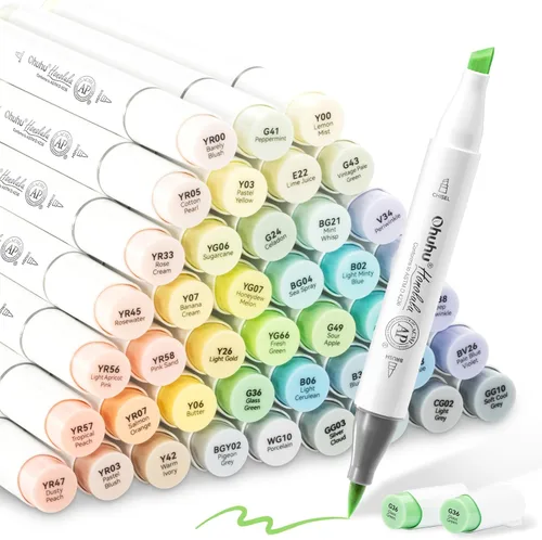 Ohuhu Marcadores de pincel de alcohol pastel, 48 colores de flores de Honolulu, juego de marcadores artísticos de doble punta a base de alcohol para
