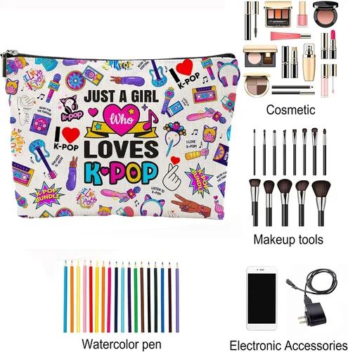 Miniatura 3 de QualityLife Bolsa de maquillaje K-Pop de la película musical de K-Pop Just A Gi-rl Who Loves K-Pop Regalo para fanáticos de la música, regalo