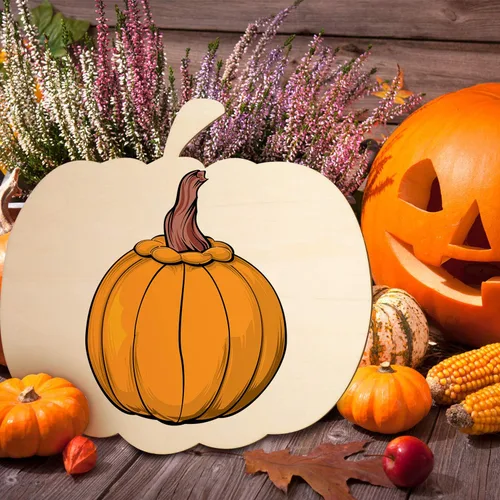 Miniatura 6 de Recorte grande en forma de calabaza de madera, artesanía de madera sin terminar, 6 piezas (11 x 10 pulgadas) para decoración de Halloween y fiesta