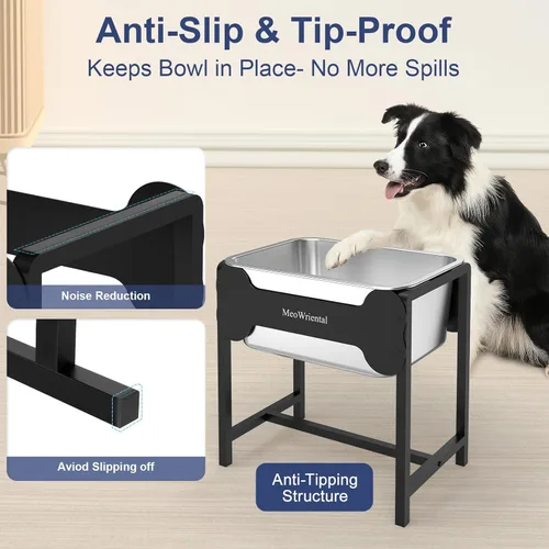 Miniatura 6 de Cuenco elevado de agua para perros de 2.5 galones para razas grandes, cuenco de agua grande de acero inoxidable elevado de 14.2 pulgadas de alto