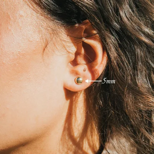 Miniatura 3 de 14k Solid Gold Flat Ball Stud Earrings for Women Modern Button-Style Studs with Butterfly Backs Hypoallergenic & Tarnish-Resistant Sizes 3mm to