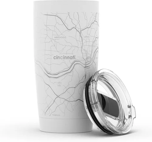 Miniatura 101 de Well Told Vaso de café aislado con diseño grabado de mapa de Atlanta Georgia, taza de acero inoxidable grabada (20 onzas, negro) con diseño de mapa