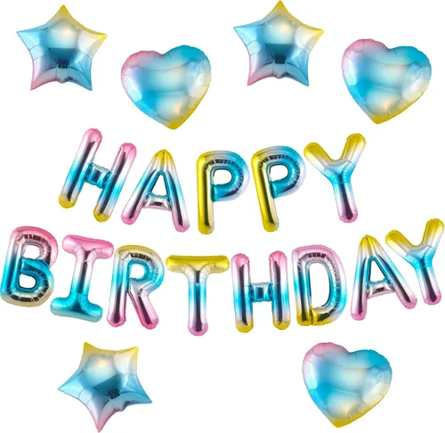 Miniatura 22 de CANREVEL Cartel de feliz cumpleaños, 13 letras de papel de aluminio de Mylar de 16 pulgadas con 12 globos de estrella, decoraciones de fiesta