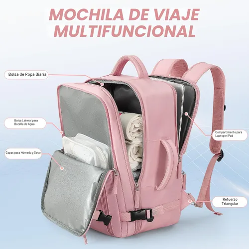 Miniatura 3 de Mochila de viaje Beraliy aprobada por aerolíneas, equipaje de mano para hombres y mujeres, Rosa, Grande, Mochilas de viaje